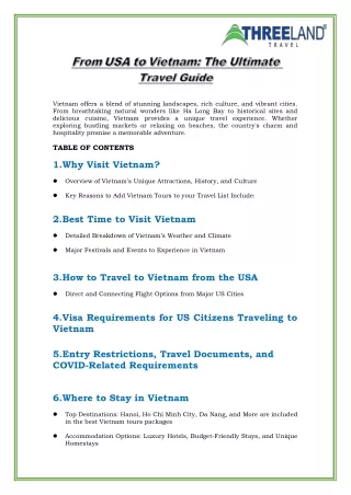 From USA to Vietnam: The Ultimate Travel Guide