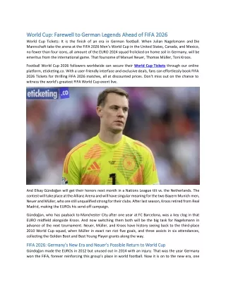 World Cup Farewell to German Legends Ahead of FIFA 2026
