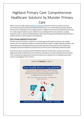 Highland Primary Care: Comprehensive Healthcare Services by Munster Primary Care