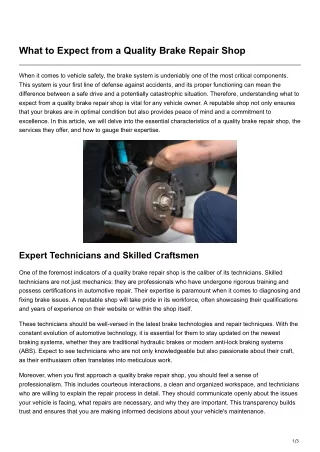 What to Expect from a Quality Brake Repair Shop
