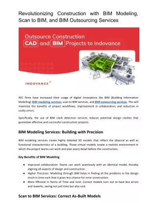 Revolutionizing Construction with BIM Modeling, Scan to BIM, and BIM Outsourcing Services