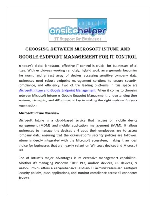 Choosing Between Microsoft Intune and Google Endpoint Management for IT Control