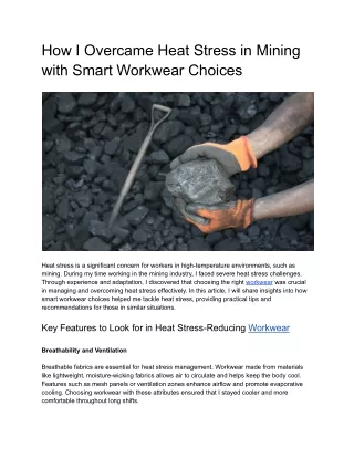 How I Overcame Heat Stress in Mining with Smart Workwear Choices