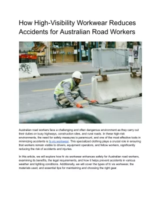 How High-Visibility Workwear Reduces Accidents for Australian Road Workers