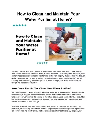 How to Clean and Maintain Your Water Purifier at Home