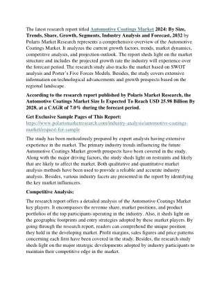 Automotive Coatings Market Analysis & Forecast with Upcoming Trends 2032