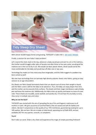 Tidy Sleep is India’s NO 1 DRY SHEET BRAND