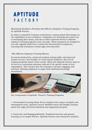 Maximizing Workforce Potential with Effective Employee Training Programs by AptitudeFactory