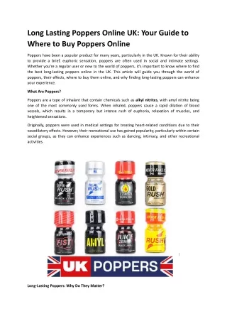 Long Lasting Poppers Online UK