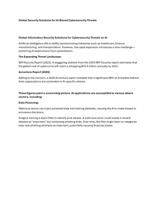 Global Security Solutions for AI-Based Cybersecurity Threats
