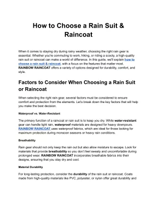 How to Choose a Rain Suit & Raincoat
