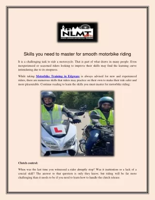 Skills you need to master for smooth motorbike riding