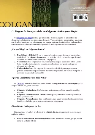 La Elegancia Atemporal de un Colgante de Oro para Mujer