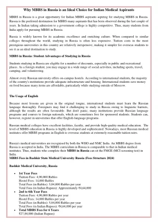 Why MBBS in Russia is an Ideal Choice for Indian Medical Aspirants