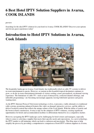 6 Best Hotel IPTV Solution Suppliers in Avarua, COOK ISLANDS