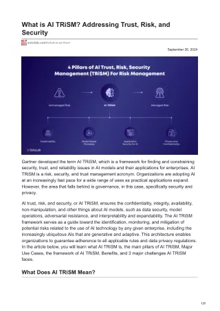 What is AI TRiSM Addressing Trust Risk and Security