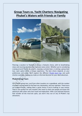 Group Tours vs. Yacht Charters Navigating Phuket’s Waters with Friends or Family