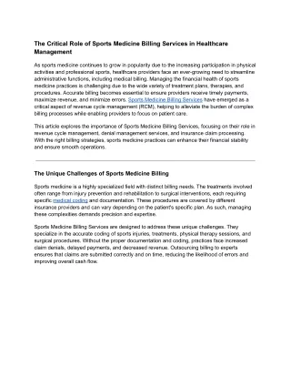 The Critical Role of Sports Medicine Billing Services in Healthcare Management