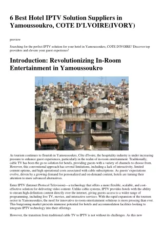 6 Best Hotel IPTV Solution Suppliers in Yamoussoukro, COTE D'LVOIRE(IVORY)