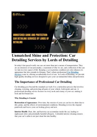 Unmatched Shine and Protection: Car Detailing Services by Lords of Detailing