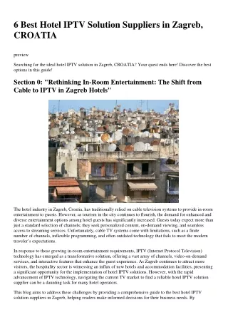 6 Best Hotel IPTV Solution Suppliers in Zagreb, CROATIA