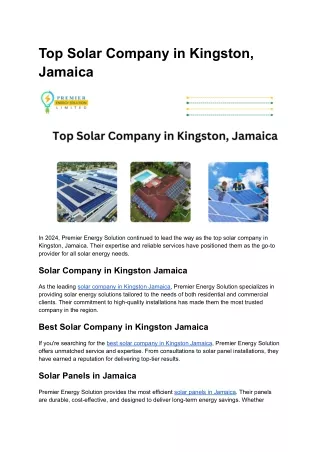 Top Solar Company in Kingston, Jamaica