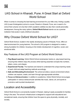 LKG School in Kharadi, Pune: A Great Start at Oxford World School