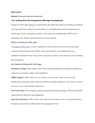 A Deep Dive into Progressive Web App Development