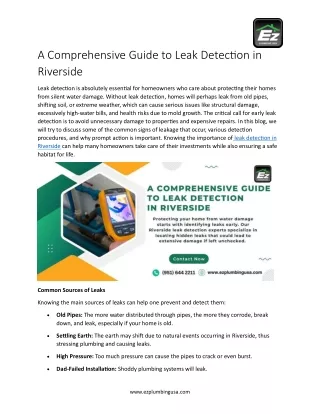 A Comprehensive Guide to Leak Detection in Riverside