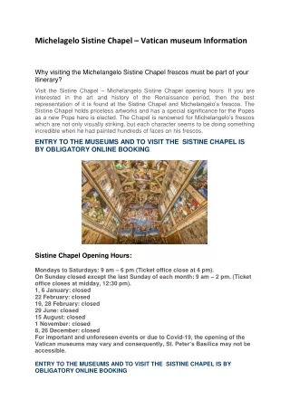 Michelagelo Sistine Chapel – Vatican museum Information