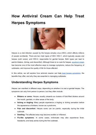 How Antiviral Cream Can Help Treat Herpes Symptoms