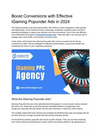 Boost Conversions with Effective iGaming Popunder Ads in 2024