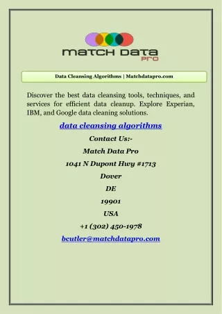 Data Cleansing Algorithms | Matchdatapro.com