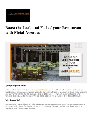 Boost the Look and Feel of your Restaurant with Metal Avenues