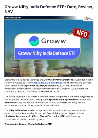 Groww Nifty India Defence ETF  Date, Review, NAV