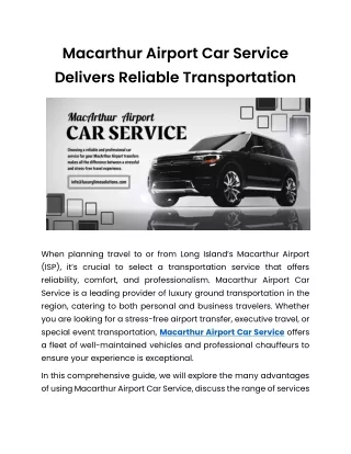 Macarthur Airport Car Service Delivers Reliable Transportation