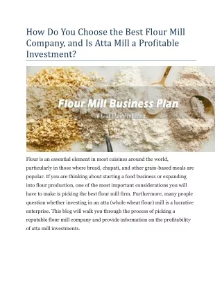 How Do You Choose the Best Flour Mill Company, and Is Atta Mill a Profitable Investment