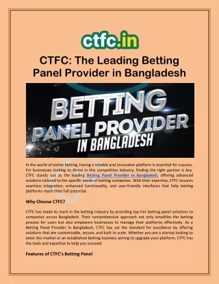 CTFC: Top Betting Panel Provider in Bangladesh