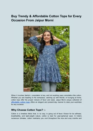 Buy Trendy & Affordable Cotton Tops for Every Occasion From Jaipur Morni