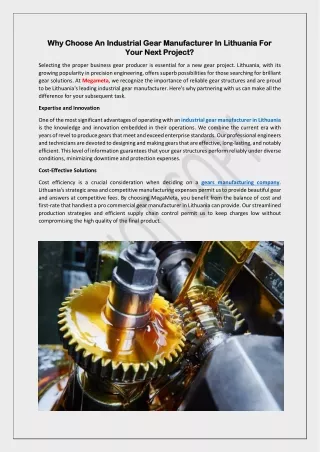 Why Choose An Industrial Gear Manufacturer In Lithuania For Your Next Project