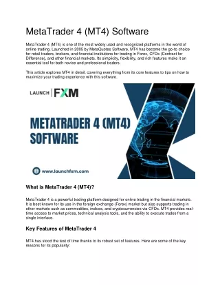 MetaTrader 4 (MT4) Software