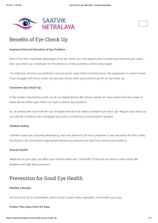 Eye Check Ups Benefits - Saatvik Netralaya