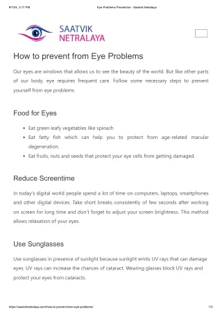 Eye Problems Prevention - Saatvik Netralaya