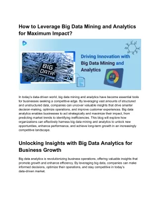 The Key to Business Success: Big Data Mining and Analytics