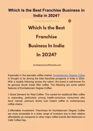 Which Is the Best Franchise Business in India in 2024_