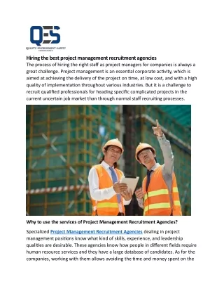 Hiring the best project management recruitment agencies