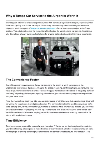 Why a Tampa Car Service to the Airport is Worth It
