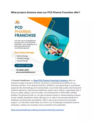 What product divisions does our PCD Pharma Franchise offer?