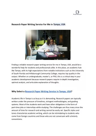 Research Paper Writing Service For Me in Tampa, USA