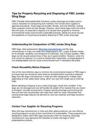 Tips for Properly Recycling and Disposing of FIBC Jumbo Sling Bags